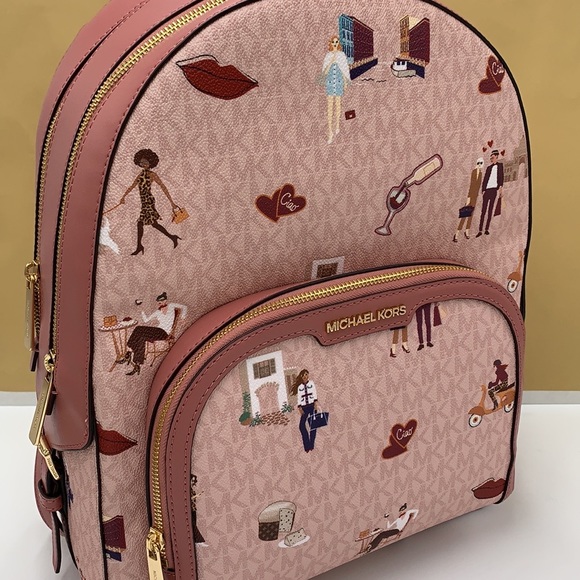 MICHAEL KORS JET SET GIRLS JAYCEE LARGE ZIP PACKED BACKPACK DARK POWDER BLUSH - Picture 9 of 16